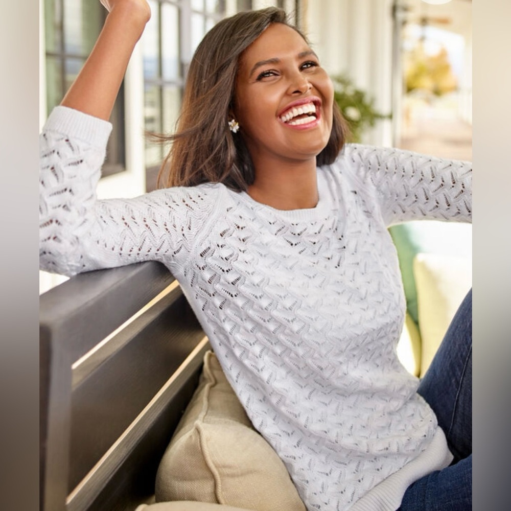Talbots | Textured Linen Pale Pink Crewneck Sweater